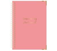 B5 Wiro Bound Wellness Organiser Life Planner - Undated Mindfulness Journal with Hardback Cover - Goal-Setting Habit Tracker & Weekly Planner (Pastel Pink - Dream Big Start Small)