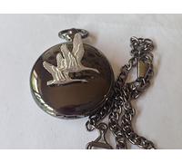 B9 Swans polished black case mens GIFT quartz pocket watch fob made in sheffield