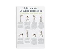 Ba Duan Jin Qi Gong Exercises Poster Set of Eight Silk Brocades Movement Chart Mindful Practice Guide Wall Art for Studio Yoga Room Home Decor(Framed,16x24inch(40x60cm))