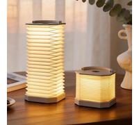 Ba suns Portable Accordion Paper Lamp, Japanese Lantern Style Night Light, USB Powered Dimmable Desk Lamp with 1200mAh Battery, Orange and White, for Bedroom, Office(White)