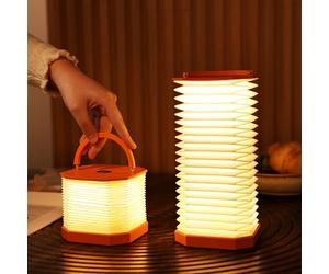 Ba suns Portable Accordion Paper Lamp, Japanese Lantern Style Night Light, USB Powered Dimmable Desk Lamp with 1200mAh Battery, Orange and White, for Bedroom, Office(Orange)