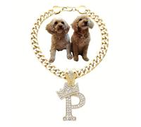 BA UNIQUE FASHION Initial Letter Cuban Chain Dog Chain Pet Collar Chain Pet, Cat, Puppy Necklace (P, 10")