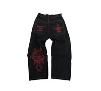 BAAFCL Men's Vintage Hip Hop Style Baggy Jeans Denim Loose Fit Dance Skateboard Pants Y2K Comfortable Hardwearing Skull Embroidery Cotton Straight Leg Jeans(A,M)