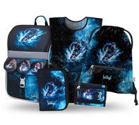 Baagl 5 Pack School Backpacks for Boys Girls (Zippy School Backpack for 1st Class, Pencil Case, Gym Bag, Apron, Chest Bag), Ergonomic School Backpack, 18L, Ice Hockey, Mittelgroße, Designer