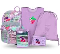 Baagl 5 Pack School Backpacks for Boys Girls (Zippy School Backpack for 1st Class, Pencil Case, Gym Bag, Apron, Chest Bag), Ergonomic School Backpack, 18L, Lavender, Mittelgroße, Designer