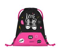 Baagl Drawstring Bag for Boys and Girls, Kids Sports Lightweight Gym Sack, Compact Children Shoe Bag, PE School Pull String Bag with Zipper Pocket (Trainers)