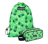 Baagl Minecraft Pencil Case and Gym Bag Set 2 Pieces for Boys and Girls, School Pencil Case, Gym Bag, Pencil Case, Shoe Bag, Pencil Case for Teenagers, Children Case, creeper, Pencil case