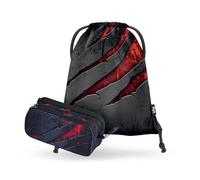 Baagl Pencil Case and Gym Bag Set of 2 for Boys and Girls, School Pencil Case with 3 Compartments & Robust Gym Bag, Pencil Case for Children and Teenagers, Volcano, 2-piece set in cool school style