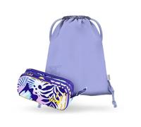 Baagl Pencil Case and Gym Bag Set of 2 for Boys and Girls, School Pencil Case with 3 Compartments & Robust Gym Bag, Pencil Case for Children and Teenagers, Violet, 2-piece set in cool school style
