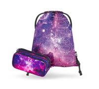 Baagl Pencil Case and Gym Bag Set of 2 for Boys and Girls, School Pencil Case with 3 Compartments & Robust Gym Bag, Pencil Case for Children and Teenagers, Galaxy, 2-piece set in cool school style