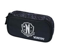 Baagl Pencil Case for Girls - School Pencil Case with 2 Compartments, 12 Pen Holders, Zipper Closure, Polyester Material, Wednesday Nevermore Pattern
