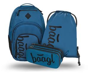 Baagl School Backpack Set, 3 Pieces, Ergonomic Large Backpack with Thermal Compartment for Boys Girls Teenagers, Primary School Satchel with Chest Strap and Laptop Compartment, Daypack 35 L, Ocean