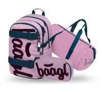 Baagl School Backpack Set Boys 3 Pieces (Skateboard Backpack, Pencil Case, Sports Bag), School Bag from 3rd Grade, Primary School Satchel with Chest Strap, Ergonomic School Bag, 25 L, rose