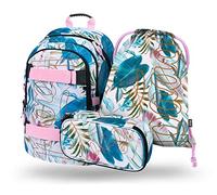 Baagl School Backpack Set Boys Girls 3-Piece School Bag from 3rd Grade, Primary School Satchel with Chest Strap, Ergonomic School Bag (Wednesday Nevermore), Skate Leafs, 25 Liter