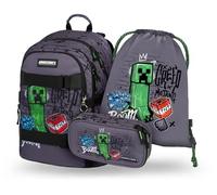 Baagl School Backpack Set Boys Girls 3-Piece School Bag from 3rd Grade, Primary School Satchel with Chest Strap, Ergonomic School Bag, Minecraft, 29 × 43 × 20 cm