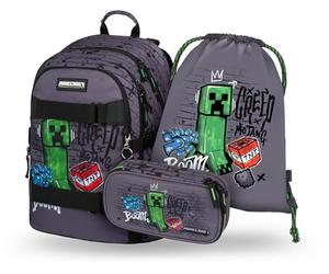 Baagl School Backpack Set Boys Girls 3-Piece School Bag from 3rd Grade, Primary School Satchel with Chest Strap, Ergonomic School Bag, Minecraft, 29 × 43 × 20 cm