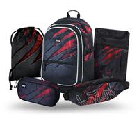 Baagl School Backpack Set Boys Girls 5 Pieces Ergonomic School Bag for Primary School Primary School Satchel with Chest Strap 25 L, Volcano, Mittelgröße, School backpack set