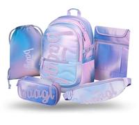 Baagl School Backpack Set Boys Girls 5 Pieces Ergonomic School Bag for Primary School Primary School Satchel with Chest Strap 25 L, Sky, Mittelgröße, School backpack set