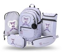 Baagl School Backpack Set Boys Girls 5 Pieces Ergonomic School Bag for Primary School Primary School Satchel with Chest Strap 25 L, Kuromi Sweet One, Mittelgröße, School backpack set