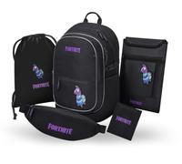 Baagl School Backpack Set Boys Girls 5 Pieces Ergonomic School Bag for Primary School Primary School Satchel with Chest Strap 25 L, Fortnite Llama, Medium, School backpack set