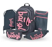 Baagl School Backpack Set Boys Girls 5 Pieces Ergonomic School Bag for Primary School Primary School Satchel with Chest Strap 25 L, Pink logo, Mittelgröße, School backpack set