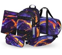 Baagl School Backpack Set Boys Girls 5 Pieces Skateboard Backpack School Bag from 3rd Grade Primary School Satchel with Chest Strap Ergonomic School Bag 25 L, vibe, Mittelgröße, School backpack set