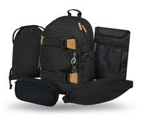 Baagl School Backpack Set Boys Girls 5 Pieces Skateboard Backpack School Bag from 3rd Grade Primary School Satchel with Chest Strap Ergonomic School Bag 25 L, Darkness, Mittelgröße, School backpack