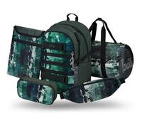 Baagl School Backpack Set Boys Girls 5 Pieces Skateboard Backpack School Bag from 3rd Grade Primary School Satchel with Chest Strap Ergonomic School Bag 25 L, Forest, Mittelgröße