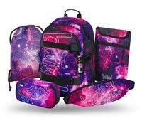 Baagl School Backpack Set Boys Girls 5 Pieces Skateboard Backpack School Bag from 3rd Grade Primary School Satchel with Chest Strap Ergonomic School Bag 25 L, Galaxy, Mittelgröße, School backpack set