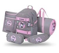 Baagl School Backpack Set Boys Girls 5 Pieces Skateboard Backpack School Bag from 3rd Grade Primary School Satchel with Chest Strap Ergonomic School Bag 25 L, Kuromi Grey, Mittelgröße, School backpack