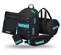 Baagl School Backpack Set Boys Girls 5 Pieces Skateboard Backpack School Bag from 3rd Grade Primary School Satchel with Chest Strap Ergonomic School Bag 25 L, Fortnite Blue, Medium, School backpack