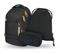 Baagl School Backpack Set Boys Girls Teenagers 3 Pieces Skateboard Backpack Skate MAX School Bag from 3rd Grade, Primary School Satchel with Chest Strap, Ergonomic School Bag, 30 L, Darkness, Standard