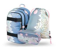Baagl School Backpack Set for Kids Boys Girls 3-Piece School Bag from 3rd Grade, Primary School Satchel with Chest Strap, Ergonomic School Bag (Wednesday Nevermore), Skate Moon, 25 Liter