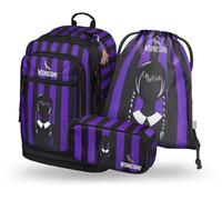 Baagl School Backpack Set Girls 3 Pieces - School Bag from 3rd Class - Primary School Satchel with Chest Strap - Ergonomic School Bag, WEDNESDAY, School