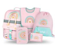 Baagl School Backpacks Set of 5 for Boys and Girls (Zippy First Grade Backpack, Pencil Case, Gym Bag, Apron, Neck Pocket), Elementary School Backpack, Backpack, Rainbow, Mittelgroße, Designer