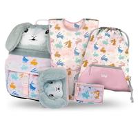 Baagl School Backpacks Set of 5 for Boys and Girls (Zippy First Grade Backpack, Pencil Case, Gym Bag, Apron, Neck Pocket), Elementary School Backpack, Backpack, Rabbit, Mittelgroße, Designer