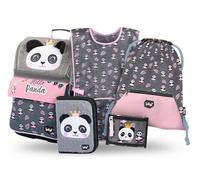 Baagl School Backpacks Set of 5 for Boys and Girls (Zippy First Grade Backpack, Pencil Case, Gym Bag, Apron, Neck Pocket), Elementary School Backpack, Backpack, Panda, Mittelgroße, Designer