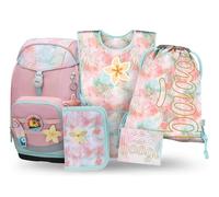 Baagl School Bag Boys Set 5 Pieces (Airy Plus School Bag for 1st Grade, Pencil Case, Gym Bag, Apron, Neck Pouch), Primary School Satchel, Ergonomic School Backpack, 25 L, Sunset, L, Ultra light