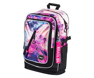 Baagl School Bag for Girls, Pink Children Ergonomic Lightweight Backpack with Laptop Compartment, Primary School Kids Rucksack with Chest Strap and Reflective Elements (Abstract)