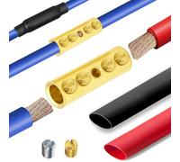 BAALA 2/0 Gauge Wire Butt Connectors Kit Pure Brass, 4PCS Screw Type Quick Wire Connection Butt Terminal,Butt Splice Connectors with 4pcs 3:1 Heat Shrink Tubes