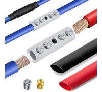 BAALA 2/0 Gauge Wire Butt Connectors Kit Tinned Brass, 4PCS Screw Type Quick Wire Connection Butt Terminal,Butt Splice Connectors with 4pcs 3:1 Heat Shrink Tubes