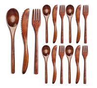 Baalaa 15 Pcs Fork Knife Cutlery Set Wooden Dinner Utensil Set Kitchen Wooden Cutlery Set