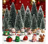 Baanfly Christmas Tree Miniature Ornament Kits, 20 PCS Xmas Style Figurines Santa Claus, Cute Snowman Reindeer Xmas Decoration for Home Garden Party Desktop