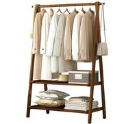 Baannaww Bamboo Clothes Rail, Clothes Rack with Double Layer Storage Shelf, Hanging Rail for clothes with 160cm High, Garment Rack for Bedroom, Lightweight Foldable Coat Stand L:66/86/116CM