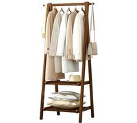 Baannaww Bamboo Clothes Rail, Clothes Rack with Double Layer Storage Shelf, Hanging Rail for clothes with 160cm High, Garment Rack for Bedroom, Lightweight Foldable Coat Stand L:66/86/116CM