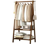 Baannaww Bamboo Clothes Rail, Clothes Rack with Double Layer Storage Shelf, Hanging Rail for clothes with 160cm High, Garment Rack for Bedroom, Lightweight Foldable Coat Stand L:66/86/116CM