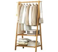 Baannaww Bamboo Clothes Rail, Clothes Rack with Double Layer Storage Shelf, Hanging Rail for clothes with 160cm High, Garment Rack for Bedroom, Lightweight Foldable Coat Stand L:66/86/116CM