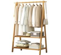Baannaww Bamboo Clothes Rail, Clothes Rack with Double Layer Storage Shelf, Hanging Rail for clothes with 160cm High, Garment Rack for Bedroom, Lightweight Foldable Coat Stand L:66/86/116CM