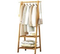 Baannaww Bamboo Clothes Rail, Clothes Rack with Double Layer Storage Shelf, Hanging Rail for clothes with 160cm High, Garment Rack for Bedroom, Lightweight Foldable Coat Stand L:66/86/116CM