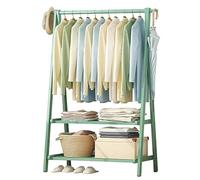 Baannaww Bamboo Clothes Rail, Clothes Rack with Double Layer Storage Shelf, Hanging Rail for clothes with 160cm High, Garment Rack for Bedroom, Lightweight Foldable Coat Stand L:66/86/116CM